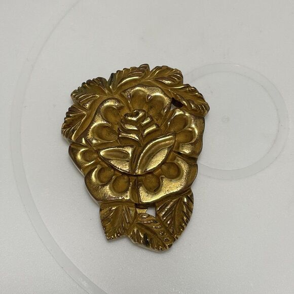 Jewelry - Vintage Gold Tone Floral Dress Clip Art Deco Style Double Prong Brooch Victorian